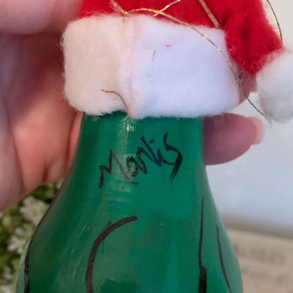 Festive Grinch Ornament with Red Santa Hat 💖